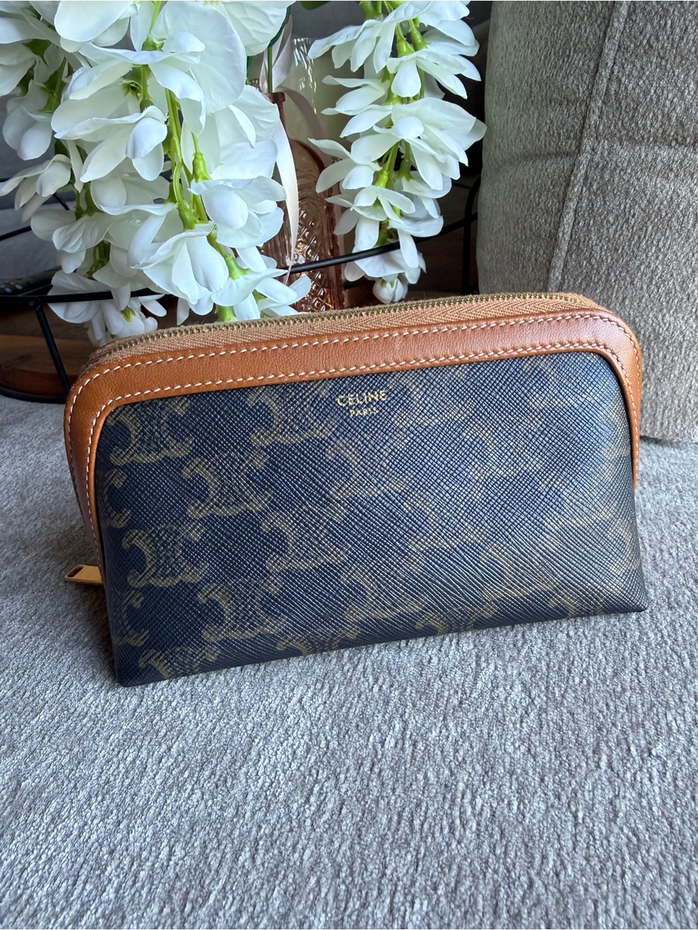 Celine Triumph Brown and Tan Small Cosmetic Bag